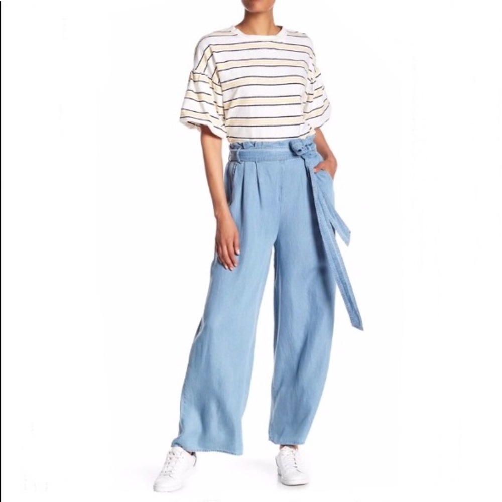 LAST CHANCE Wide Leg Paper Bag Pants Chambray